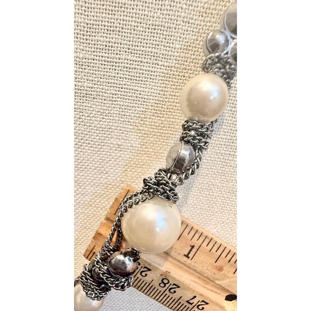 Silver Tone Faux Pearl Multi Strand Necklace 36” - Picture 6 of 10